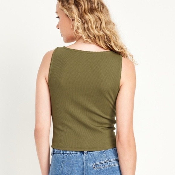 Old Navy Olive Green Ribbed Tank Top Square Neck Sleeveless Casual Size Small - Picture 6 of 9